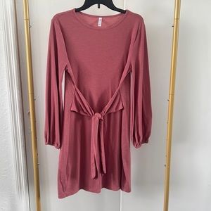 Women's Elegant Long Sleeve Dress Casual Tie Waist Sweater Dresses Mauve